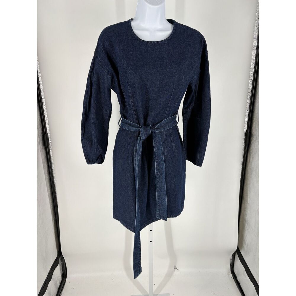 NWTs French Connection Dark Wash Denim Tie Waist Long Sleeve Jean Dress